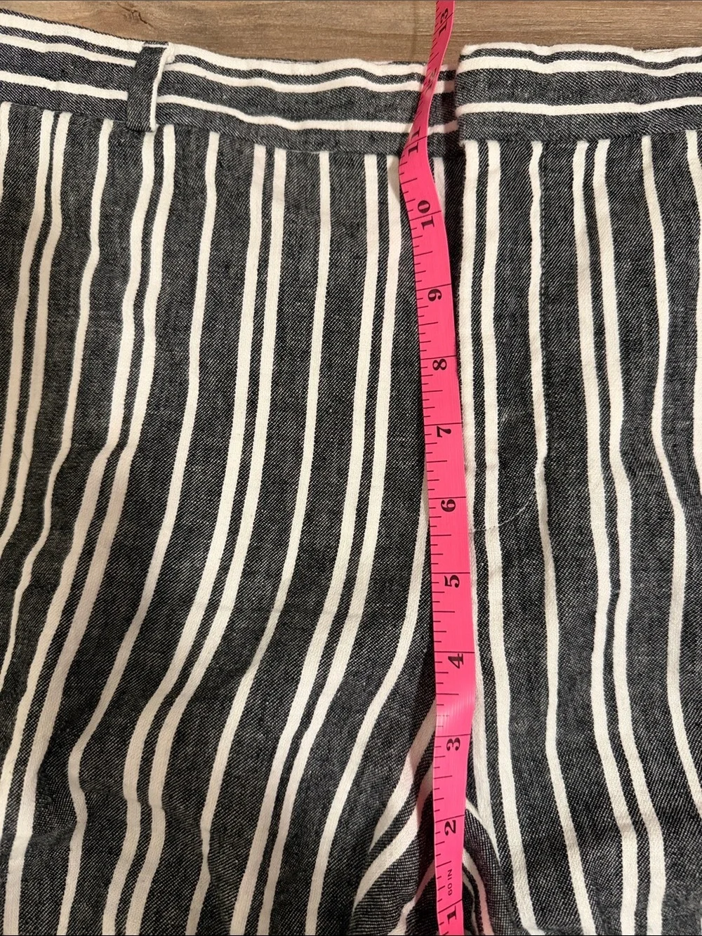 Banana Republic Avery Pants Linen Blend Womens Sz. 16P Crop Black White Striped